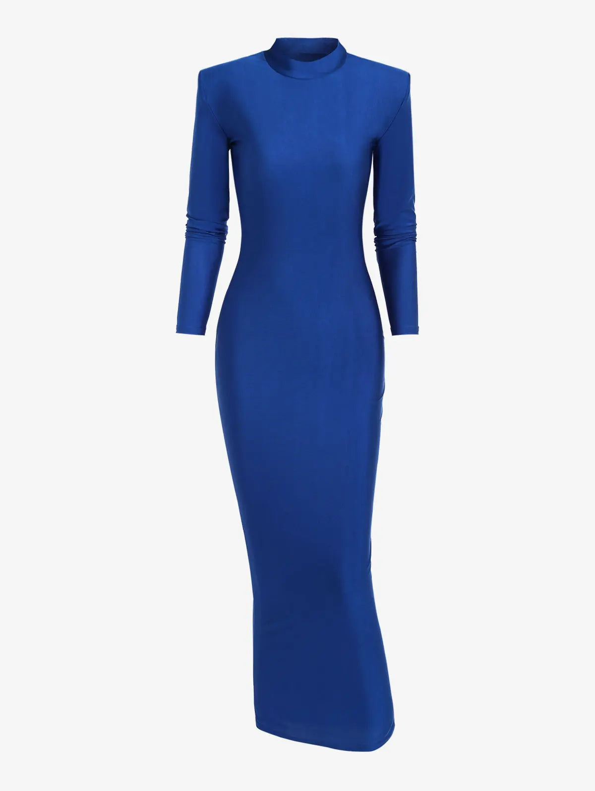 blue padded shoulder dress