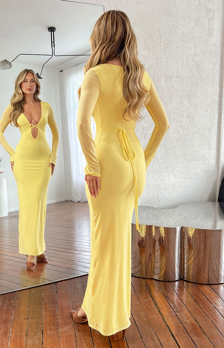 yellow long sleeve maxi dress