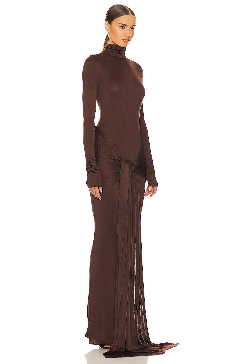 brown long sleeve bodycon maxi dress