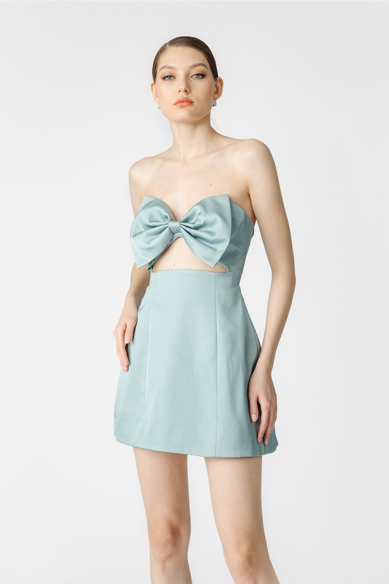 light blue bow mini dress