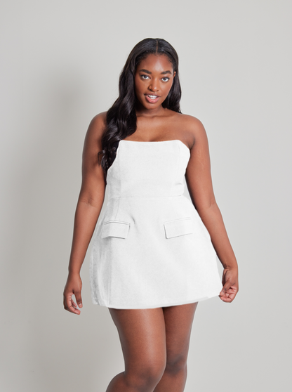 white strapless dress mini