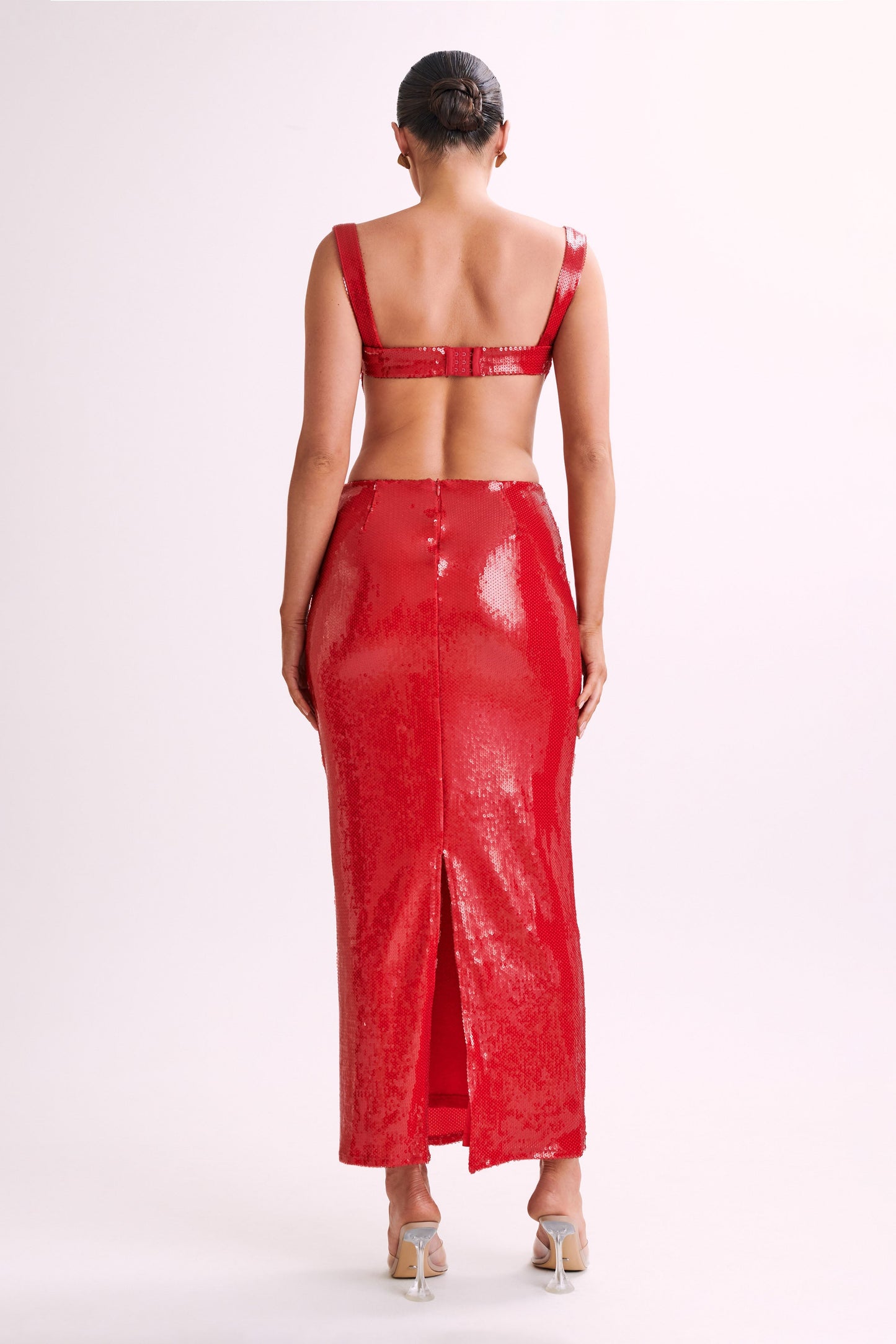 red cutout sequin dress