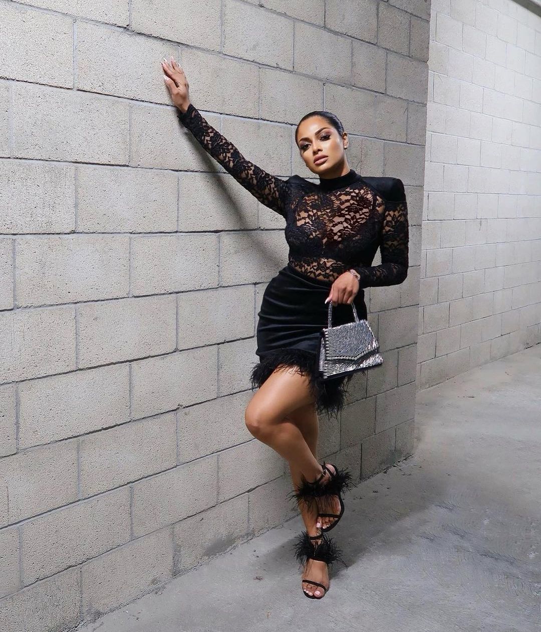 black long sleeve lace mini dress