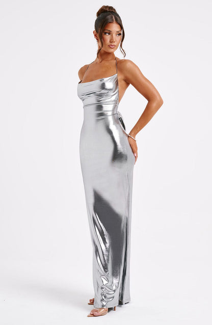 silver metallic dress