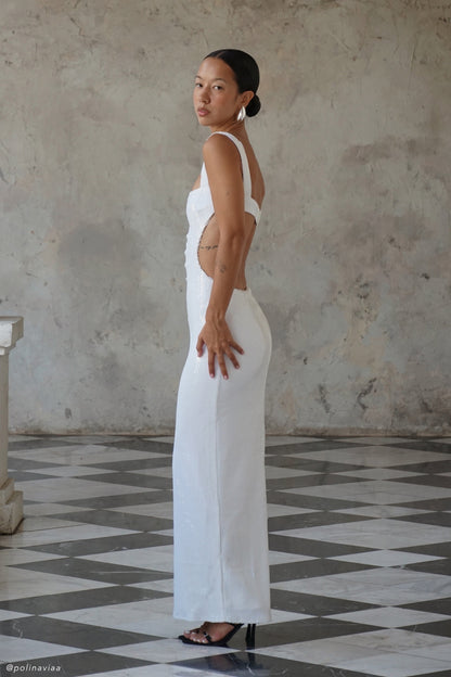 white sequin maxi dress