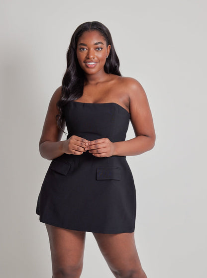 black mini dress strapless