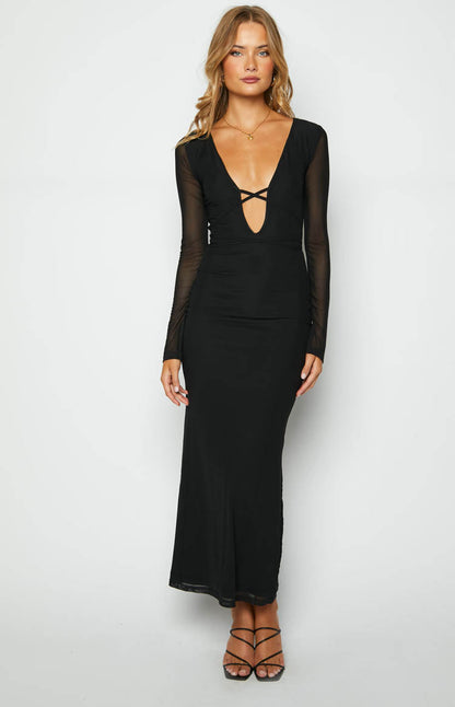 black maxi dress with sleeves