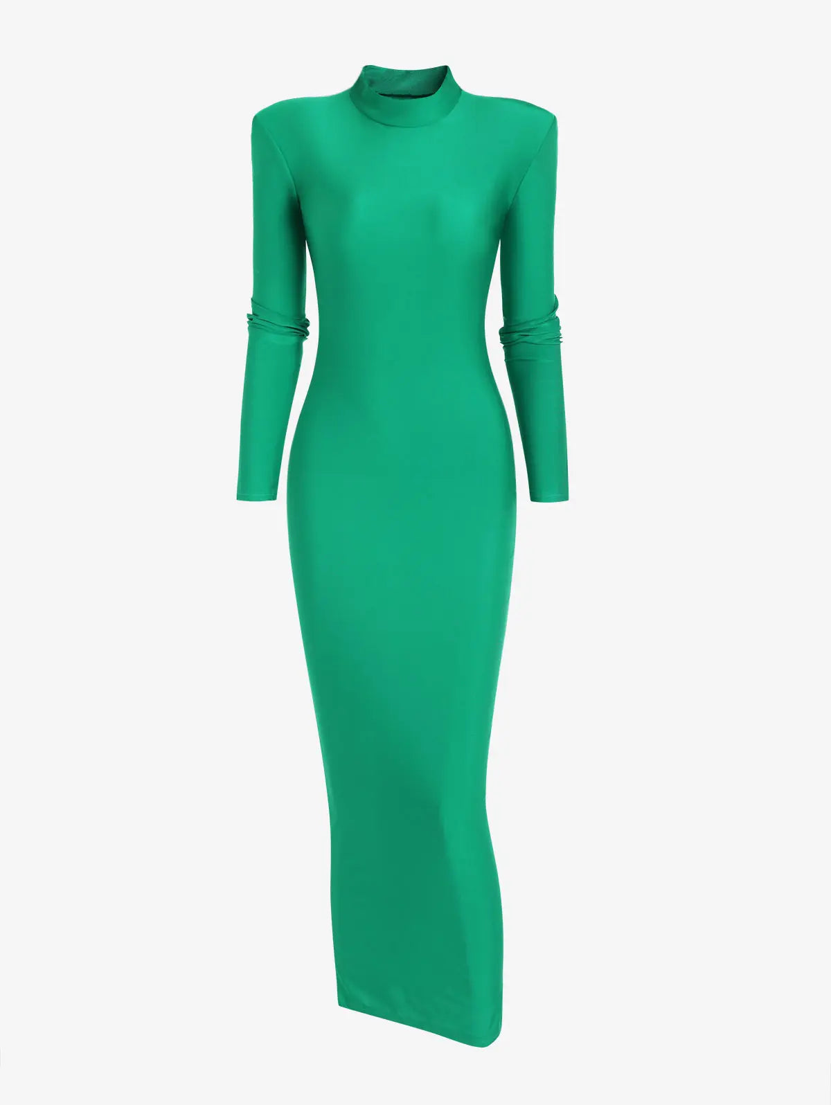 green padded shoulder dress