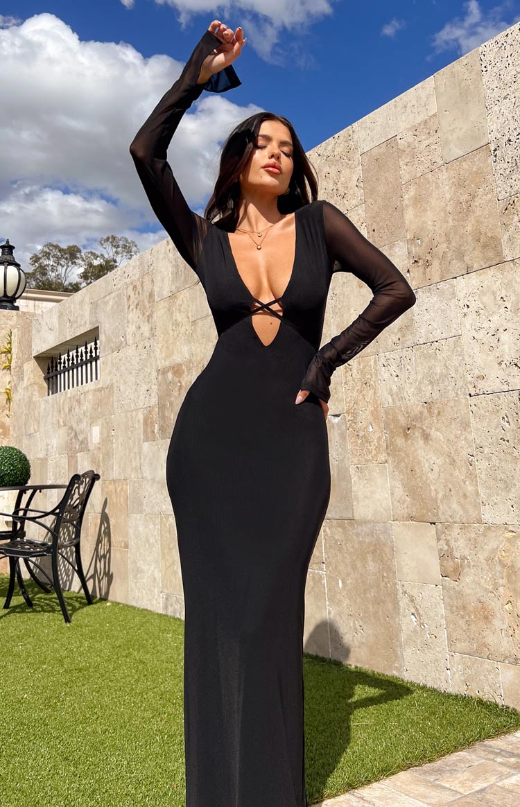 black long sleeve maxi dress