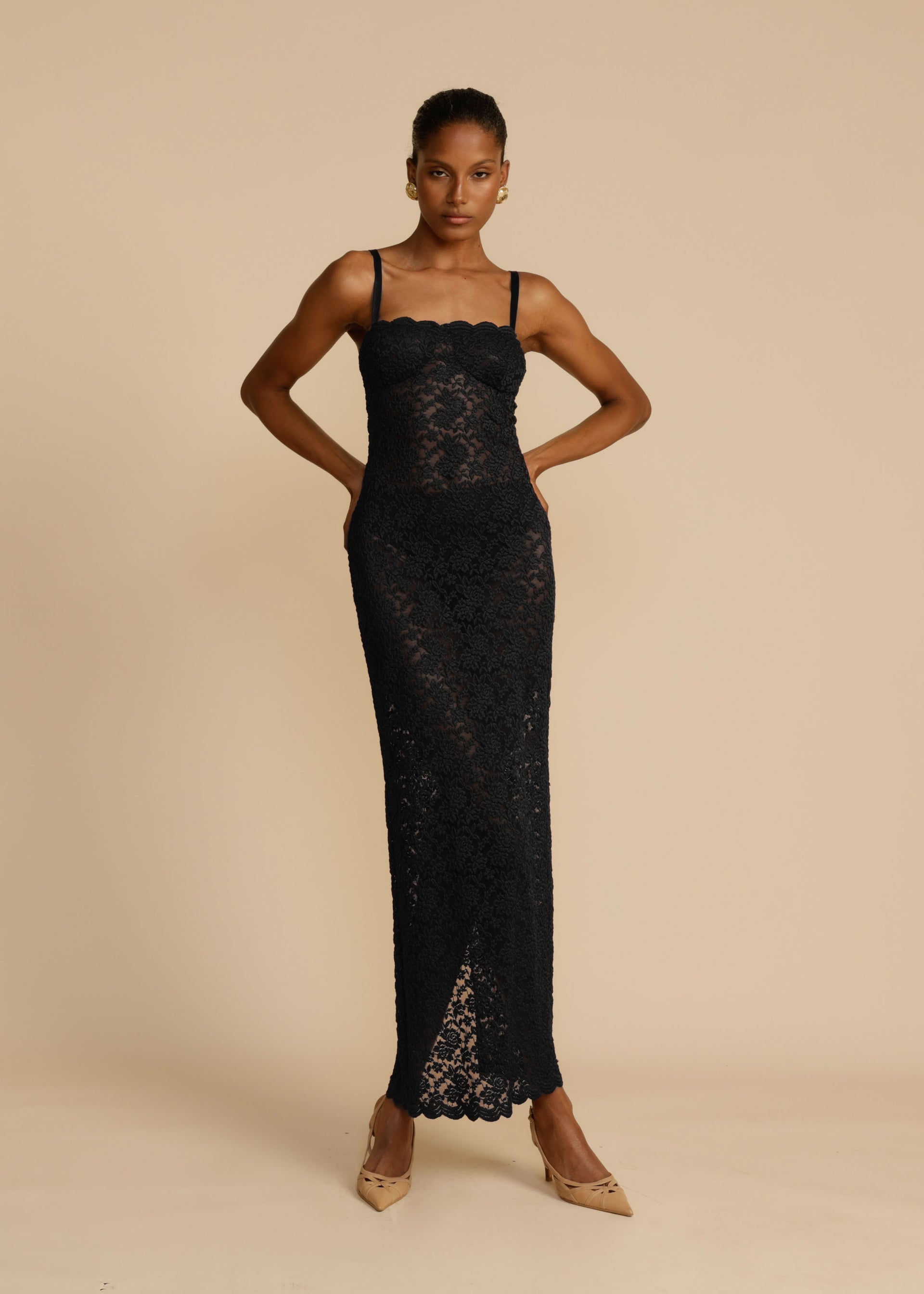 black long dress with lace