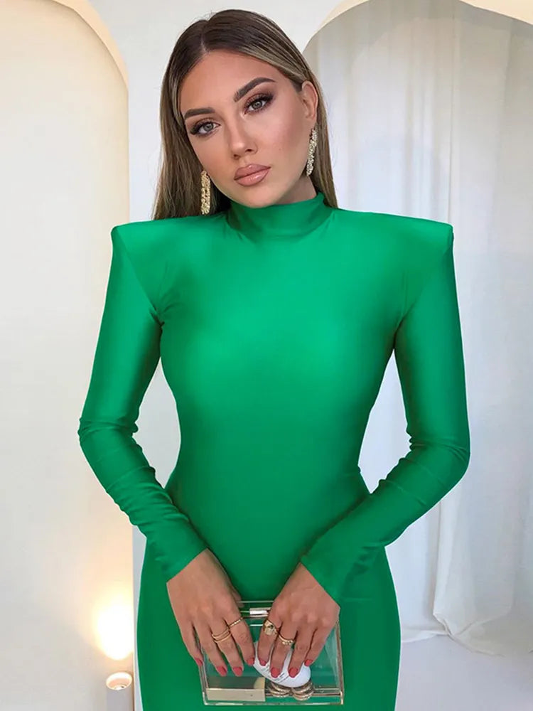 green high neck dress