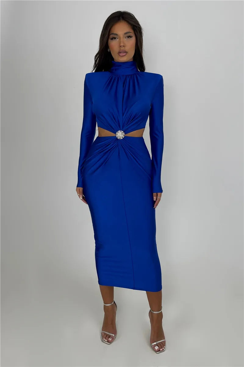 blue high neck dress